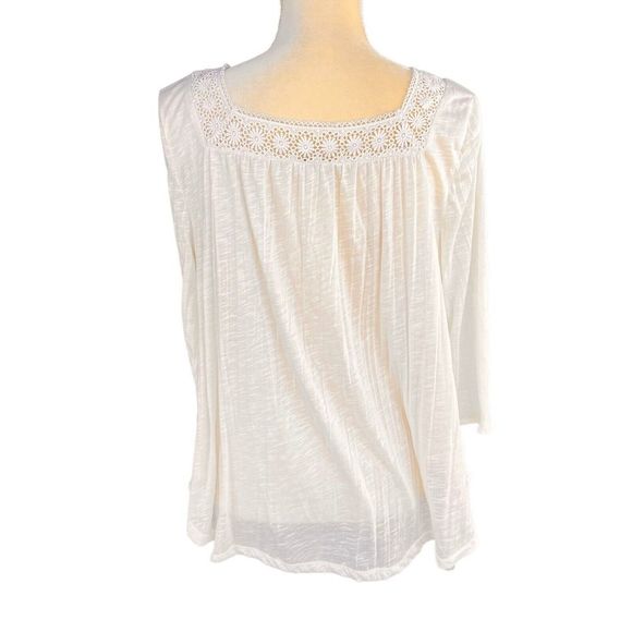 L.A. HEARTS Women's Blouse Ivory Boho Large Crinkle-Rayon 3/4 Sleeve Square Neck - Picture 4 of 14